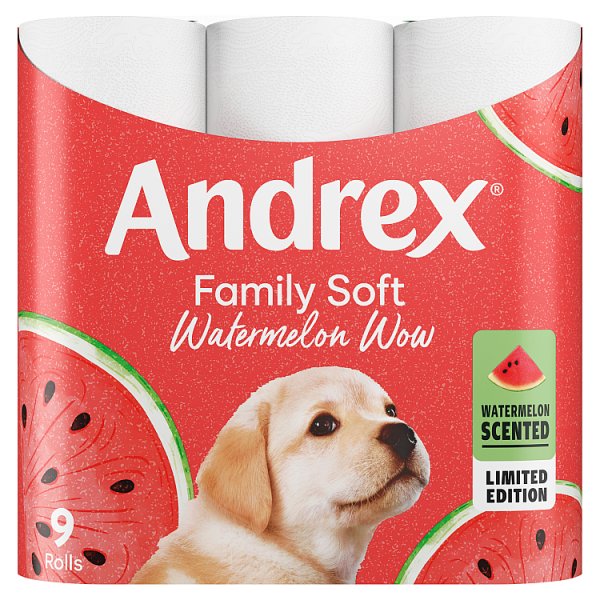 Andrex Family Soft Limited Edition Watermelon Wow Scented Toilet Rolls 9 Pack ( UK )