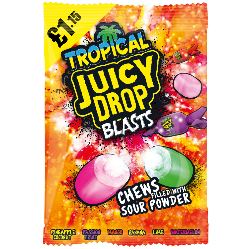 Bazooka Juicy Drop Blasts Tropical Bag 120g ( UK )