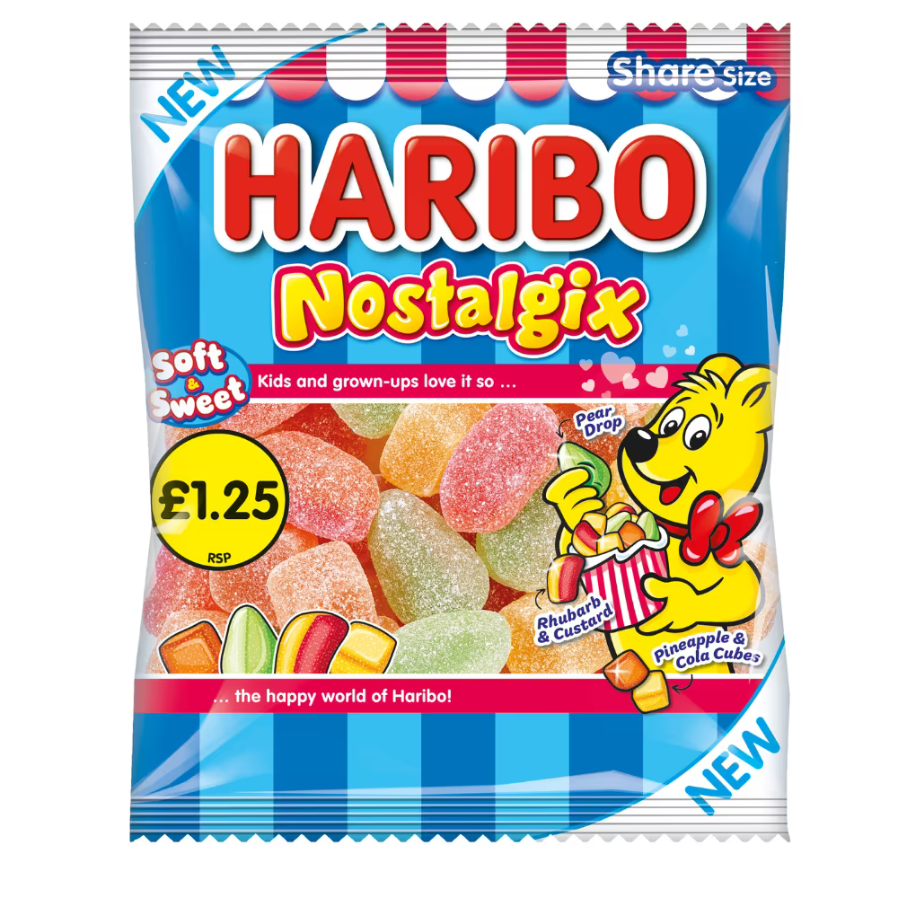 HARIBO Nostalgix Sugar Coated Fruit & Cola Flavour Jelly Sweets 140g  (UK)