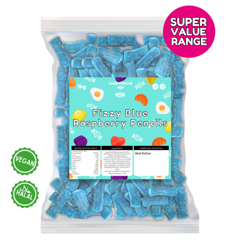 CandyCrave  Vegan Fizzy Blue Raspbery Pencils ( UK )