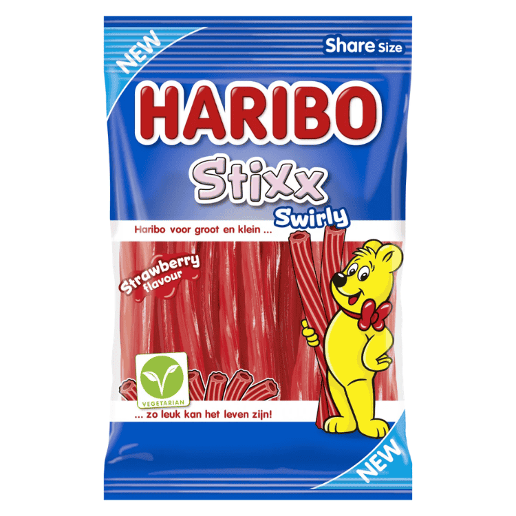 Haribo Stixx Swirly (Strawberry) Candies 160g ( Netherlands / Belgium )