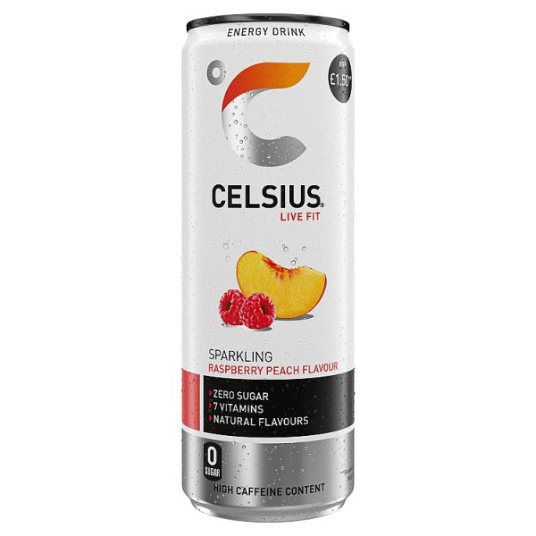 Celsius Energy Drink, Sparkling Raspberry Peach 355ml PMP £1.50 ( UK )