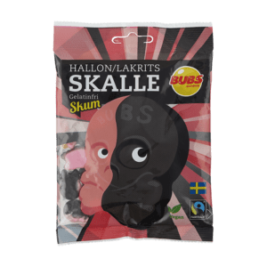 Bubs Vegan  Raspberry and Salt Liquorice Foam Skulls 90g Packet ( Sweden )