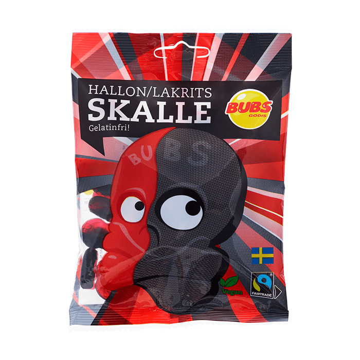 Bubs Vegan Raspberry Liquorice Skull 90g Packet ( Sweden )