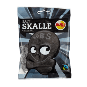 Bubs Vegan Salty Liquorice Skulls  90g Packet ( Sweden )