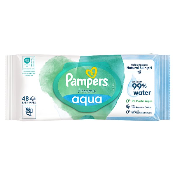 Pampers Harmonie Aqua Baby Wipes Plastic Free1 Pack = 48 Baby Wet Wipe