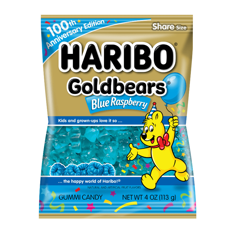 Haribo 100th Anniversary Blue Raspberry Gold Bears 4oz (113g) (US)