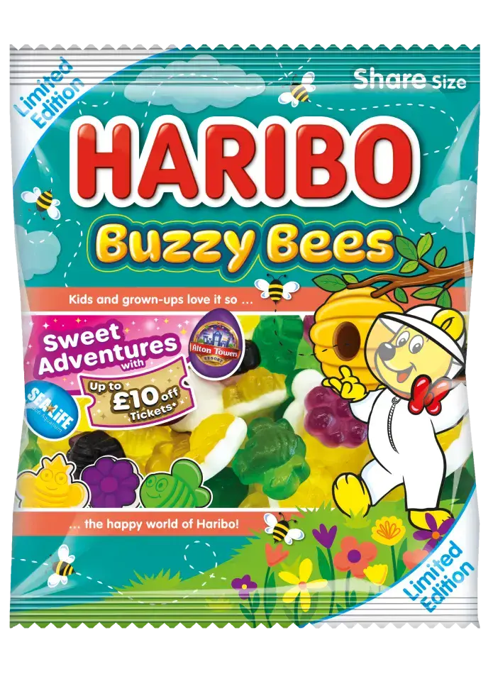 HARIBO Buzzy Bees Fruit Flavour Jelly & Foam Sweets Sharing Bag 140g   ( UK )