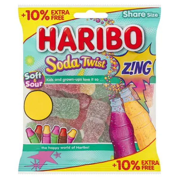 HARIBO Soda Twist Zing Fizzy jelly Sweets Sharing Bag 176g (UK)