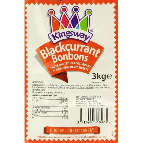 Kingsway Blackcurrant Bonbons 100g  (UK)