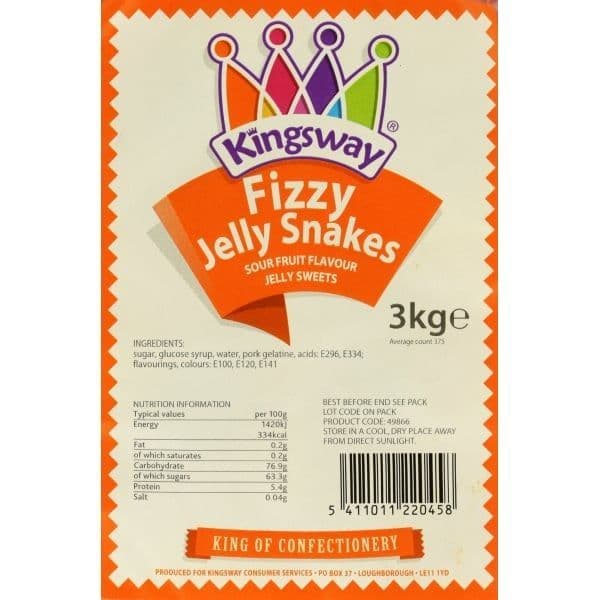 Kingsway Fizzy Jelly Snakes 100g  (UK)