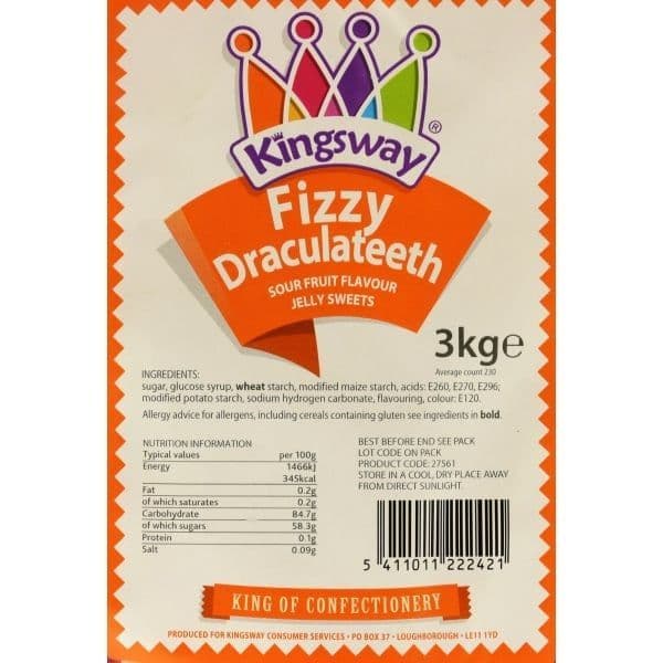 Kingsway Vegan Fizzy Dracula Teeth 100g  (UK)