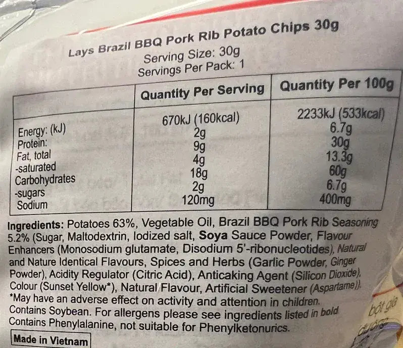 Lays Brazil BBQ Pork Rib 30g  (Vietnam)