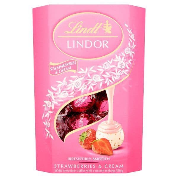 Lindt Lindor Strawberries & Cream Chocolate Truffles Box 200g  (Italy)