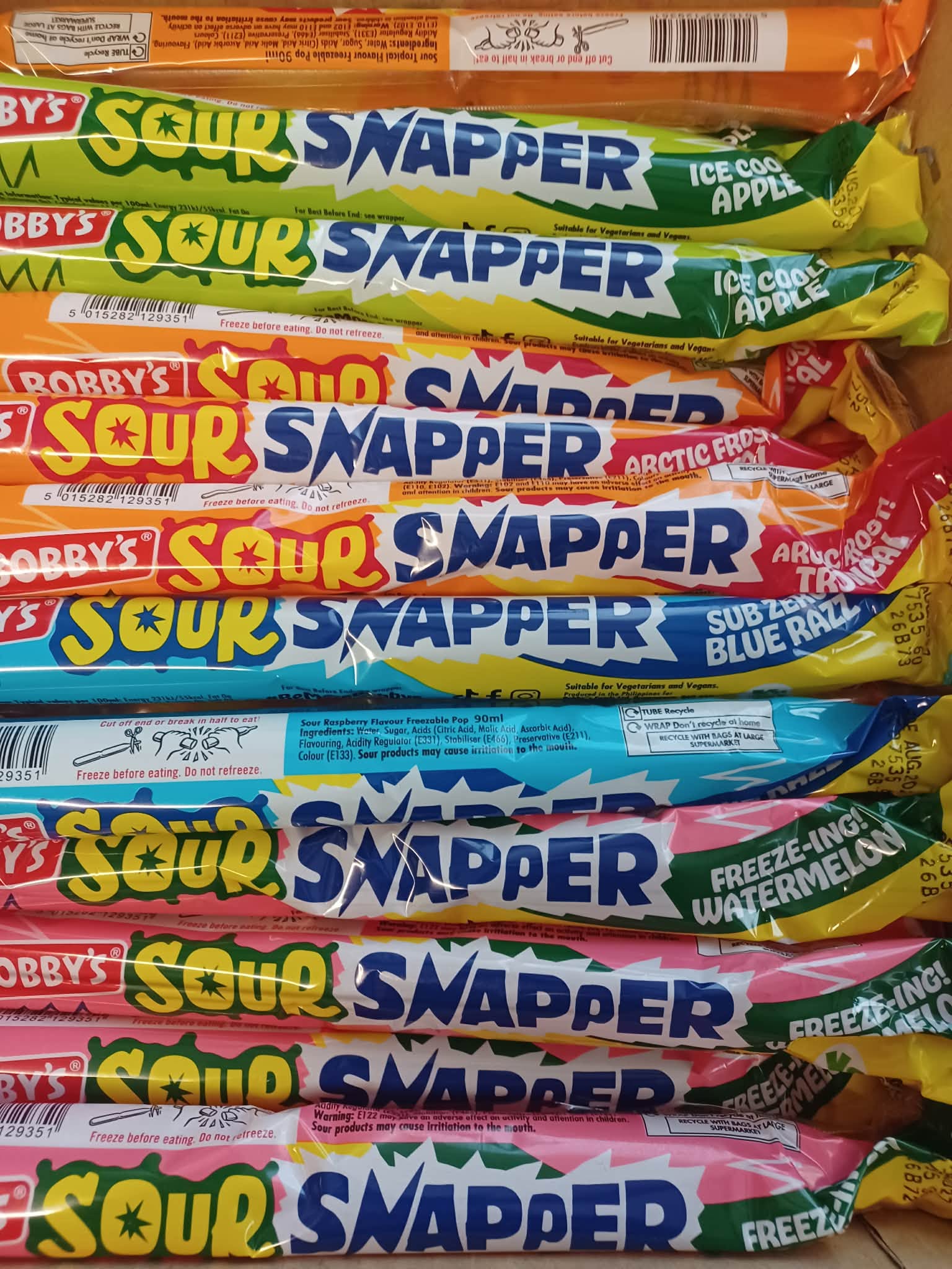 Bobby's Sour Ice Snappers  UNFROZEN ( UK )