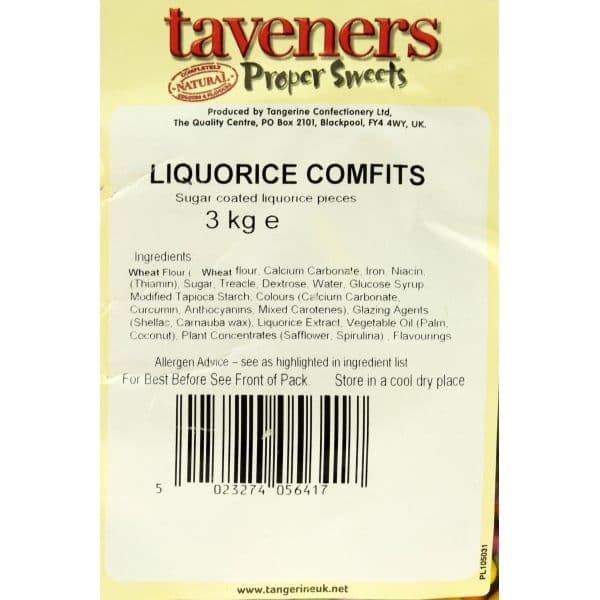 Taveners Liquorice Comfits  100g  (UK)