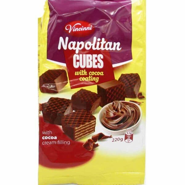 Vincinni Napolitan Cubes Cooa  With Cocoa Coating 220g ( North Macedonia )