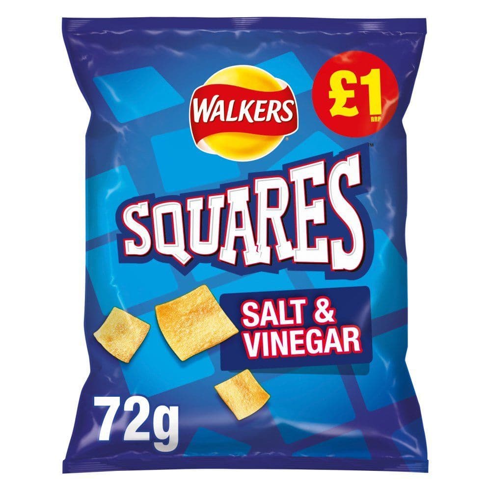 Walkers Squares Salt & Vinegar Flavour Potato Snacks 72g (UK)